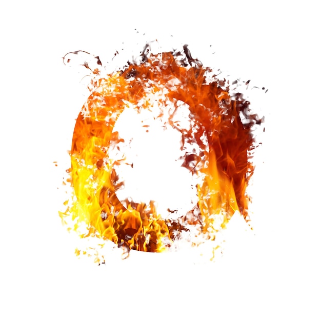 Letter O, made with fire flames isolated on white. Fire flame font of full alphabet set of upper case letters.