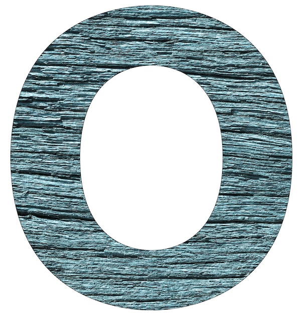 Фото Буква o алфавита с текстурой дерева синего цвета
