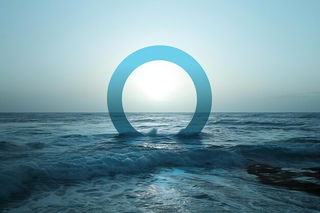 Photo the letter o in the sea with waves and sunset