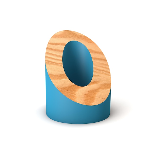 Letter O wooden angled font 3D Rendering