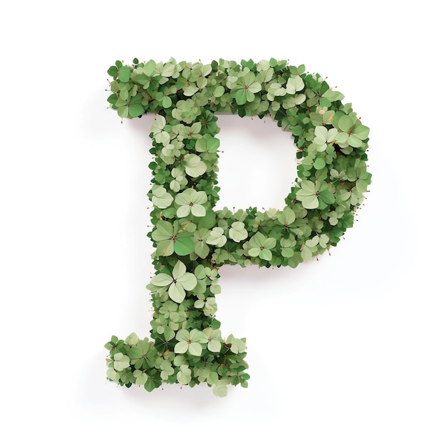 Letter P of the alphabet made from green clover leaves Generative AI