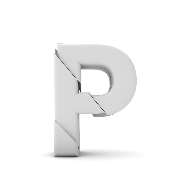 Lettera p rendering 3d del carattere rotto rotto