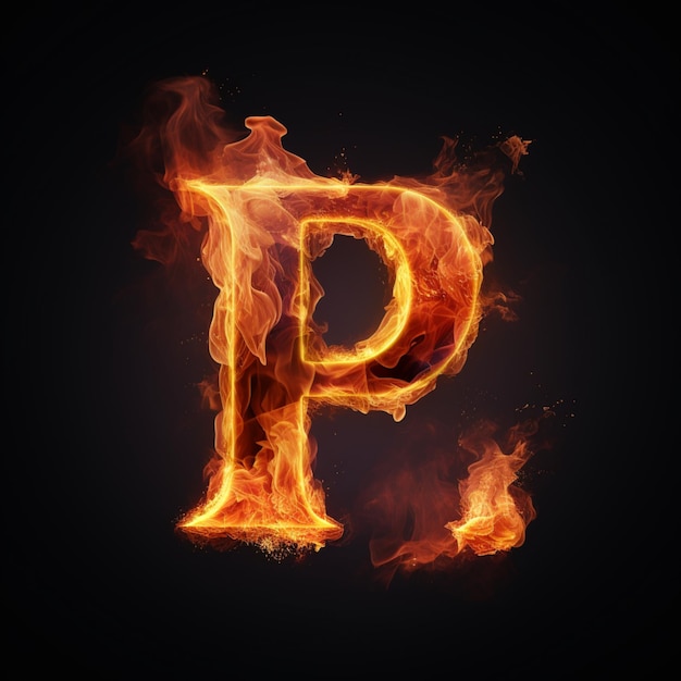 Letter P fire transparent isolated black background image Ai generated art