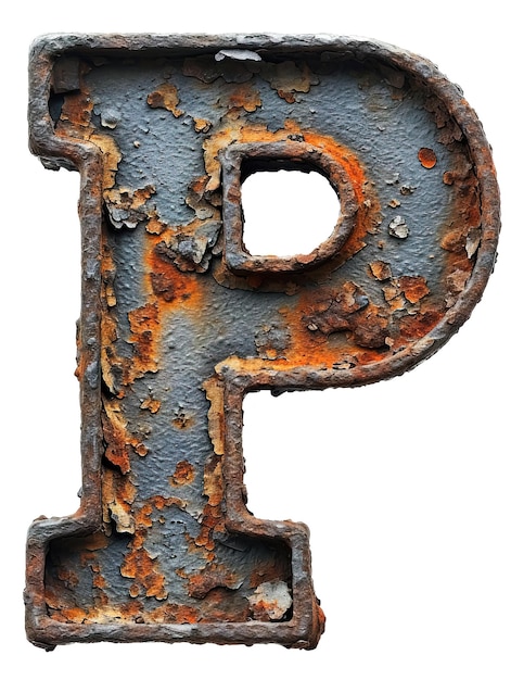 Foto letter p gemaakt van roestige metaal in grunge-stijl geïsoleerd op de witte achtergrond