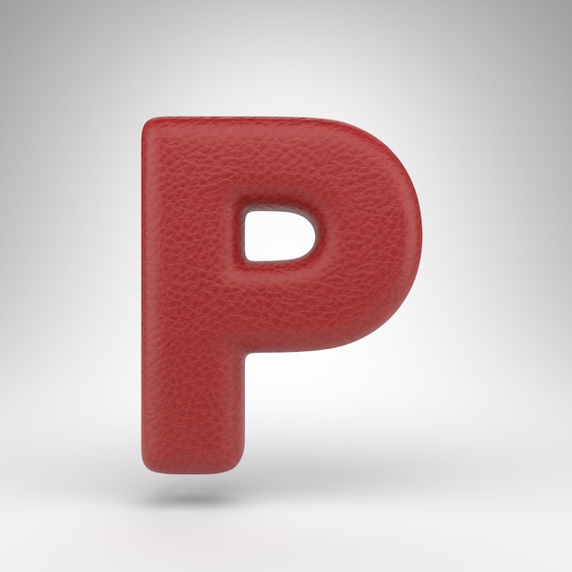 Letter P hoofdletters op witte achtergrond. Rode lederen 3D-brief met huidtextuur.