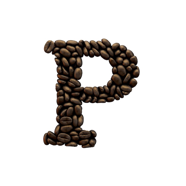 Letter P koffieboon alfabet belettering 3D-Rendering