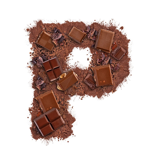 Letter P made of chocolate bar