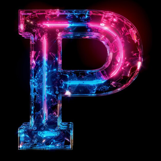 Photo letter p neon sign on dark background