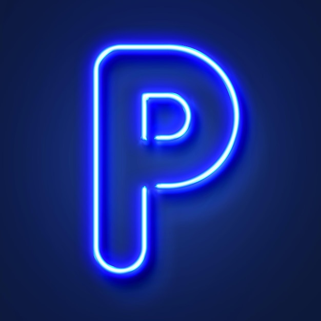 Letter P realistic glowing blue neon letter against a blue background