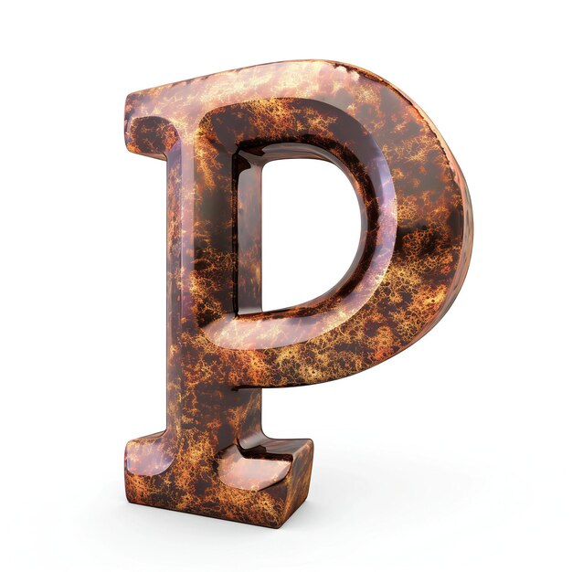 Letter P rusty metal on a white background