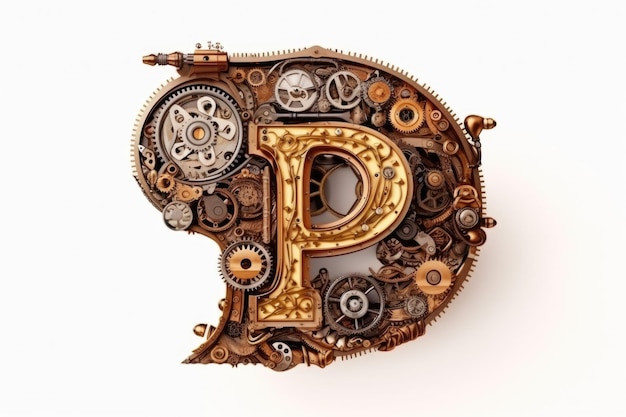 Photo letter p steampunk style on white background