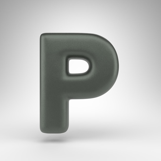 Letter P uppercase on white background. Anodized green 3D rendered font with matte texture.