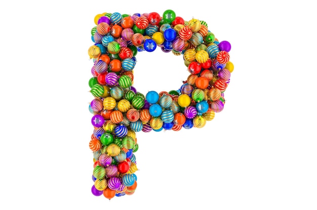 Letter P van gekleurde kerstballen Xmas balls lettertype 3D-rendering