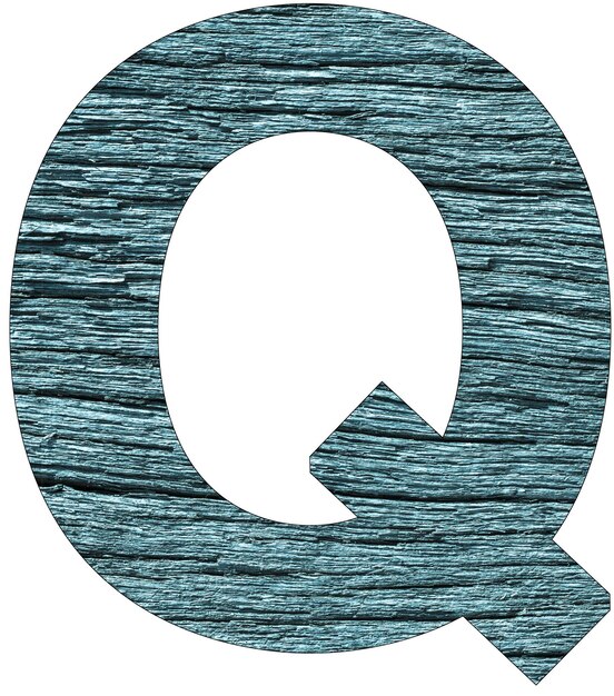 Photo letter q of the alphabet with wood texture in blue color