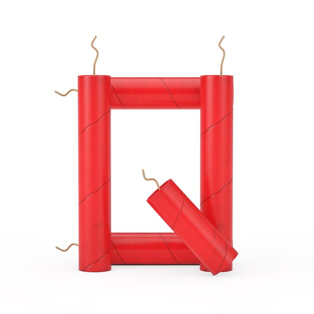 Letter Q as Dynamite Sticks Alphabet Collection on a white background. 3d Rendering