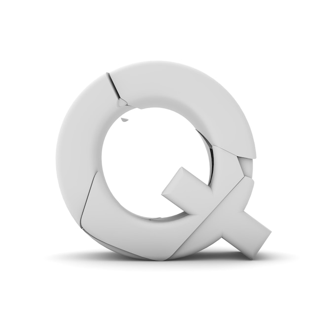 Letter Q Broken cracked font 3D Rendering