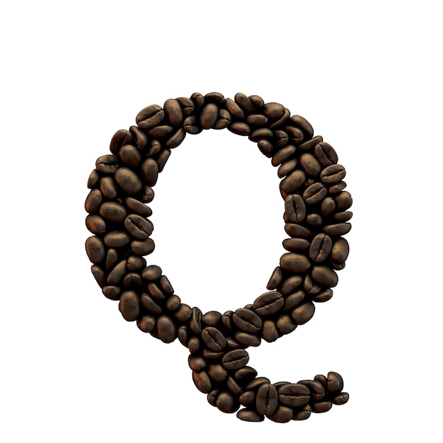 Letter Q coffee bean alphabet lettering 3D Rendering