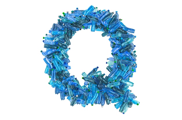 Letter Q from plastic water bottles 3D rendering