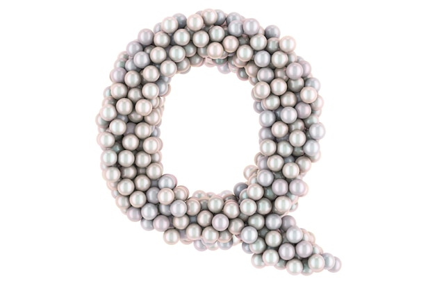 Letter Q from white pearls 3D rendering isolated on white background