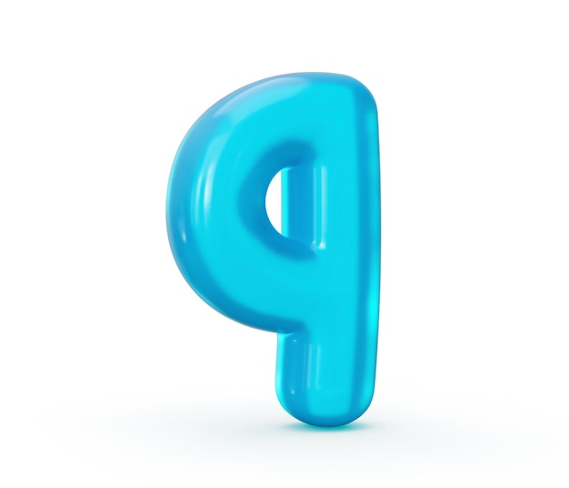 Фото Буква q из жидкости aqua blue jelly 3d алфавит маленькие буквы 3d иллюстрация