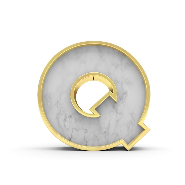 Letter Q Marble and gold lettering font 3D Rendering