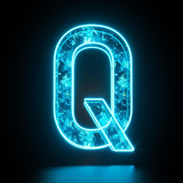 Foto letter q neon teken op donkere achtergrond