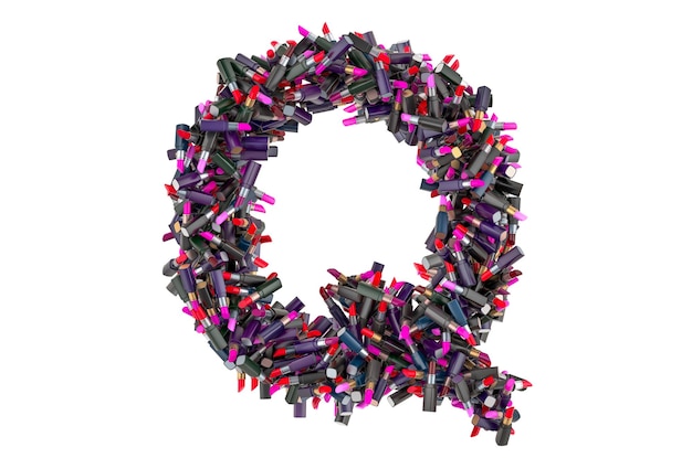 Letter Q van gekleurde lippenstiften 3D-rendering