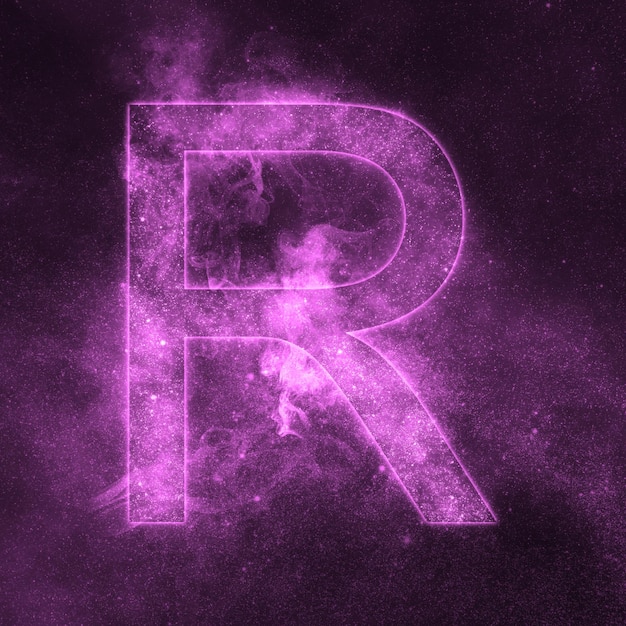 Letter R alphabet symbol. Space Letter, Night Sky Letter.