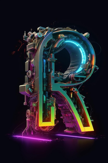 Letter R cyberpunk light colors logo ultra detailed