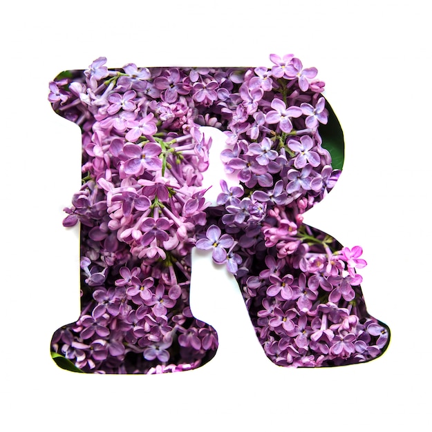 The letter R of the English alphabet from lilac