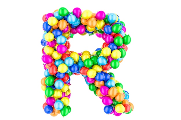 Letter R from colored balloons 3D rendering