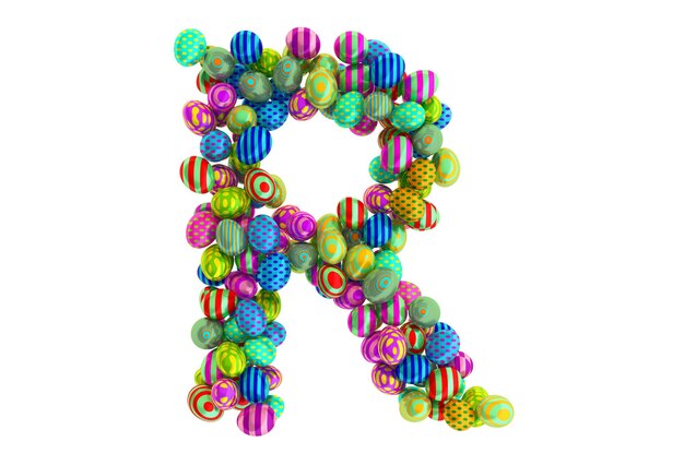 Letter R from colored Easter eggs 3D rendering