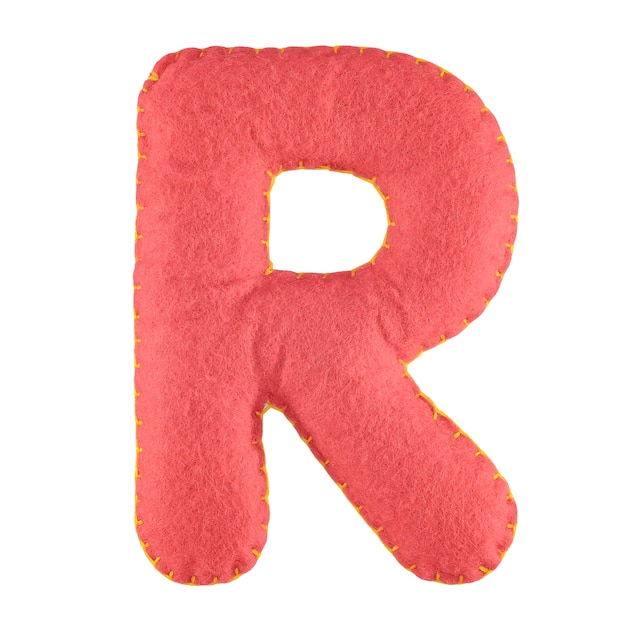 Photo letter r from felt isolated on white