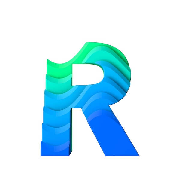 Letter R Gelaagd golfeffect karaktertype 3D-rendering