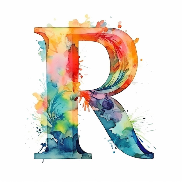 letter R generic logo luxury watercolor alcohol ink with flower design