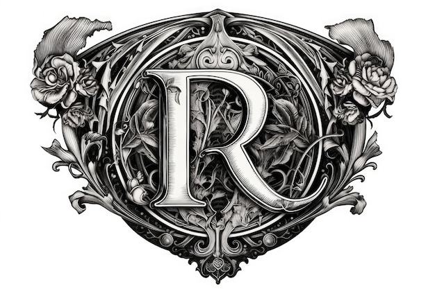 Foto letter r gotische stijl op witte achtergrond