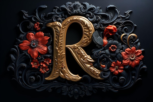 the letter r is on a black background