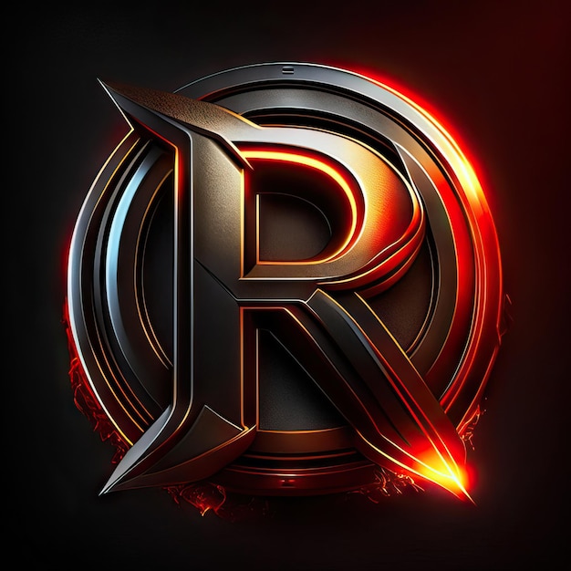 Letter R-logo met gouden en rode details