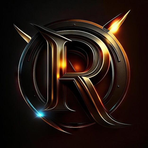 Letter R-logo met gouden en rode details