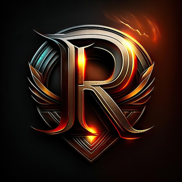 Letter R-logo met gouden en rode details