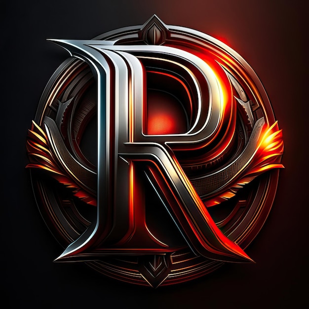 Letter R-logo met gouden en rode details