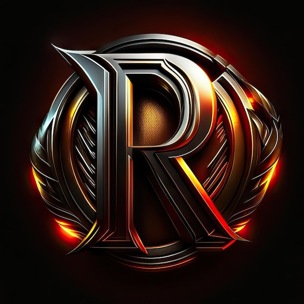 Letter R-logo met gouden en rode details