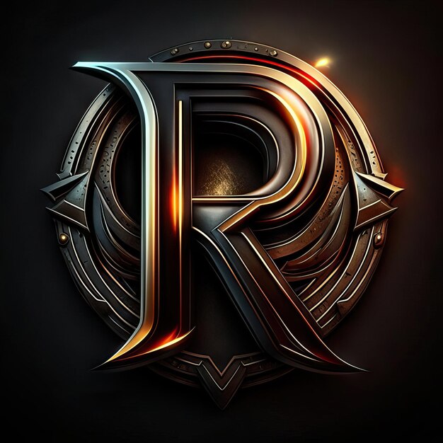 Foto letter r-logo met gouden en rode details