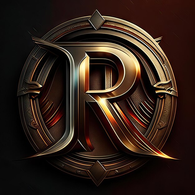 Foto letter r-logo met gouden en rode details