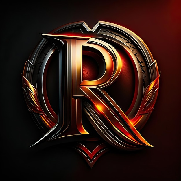 Letter R-logo met gouden en rode details