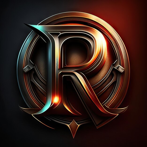 Foto letter r-logo met gouden en rode details