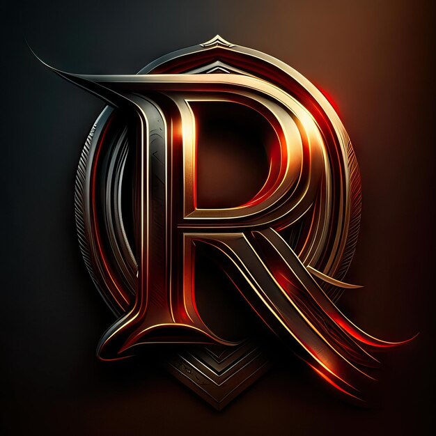 Foto letter r-logo met gouden en rode details