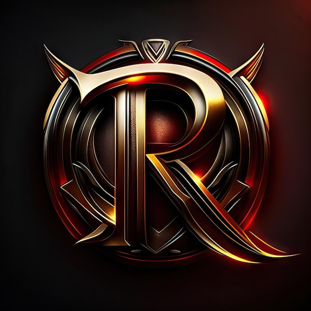 Фото Логотип буквы r с золотыми и красными деталями