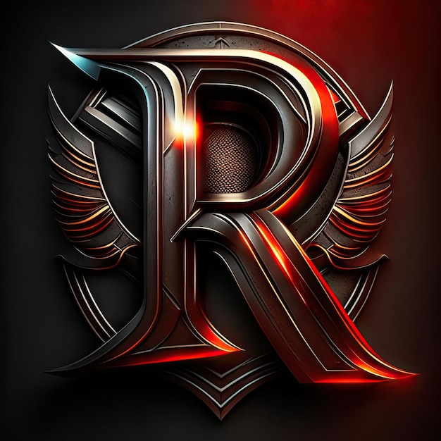 Letter R logo with gold and red details