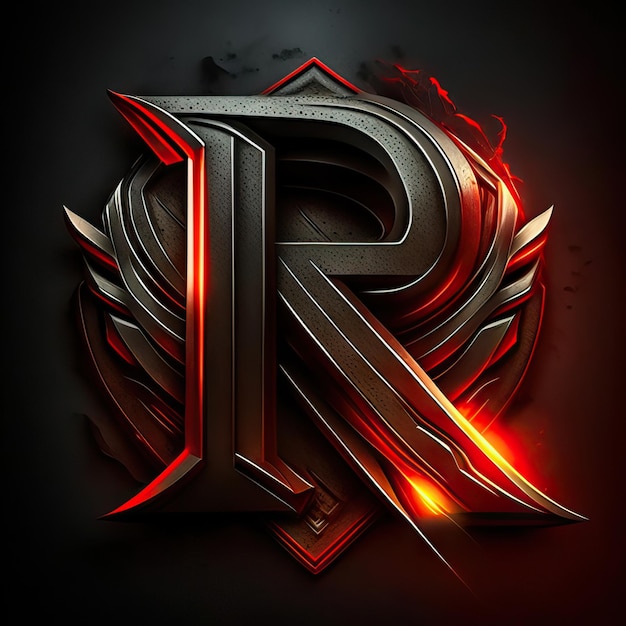 Letter R logo with gold and red details